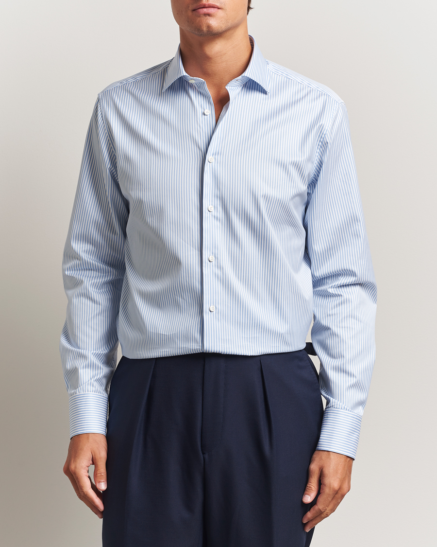 Hombres | Camisas | Stenströms | Regular Fit Striped Cut Away Shirt Blue/White