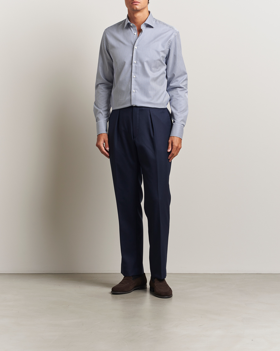Hombres | Camisas | Stenströms | Regular Fit Striped Cut Away Shirt White/Blue