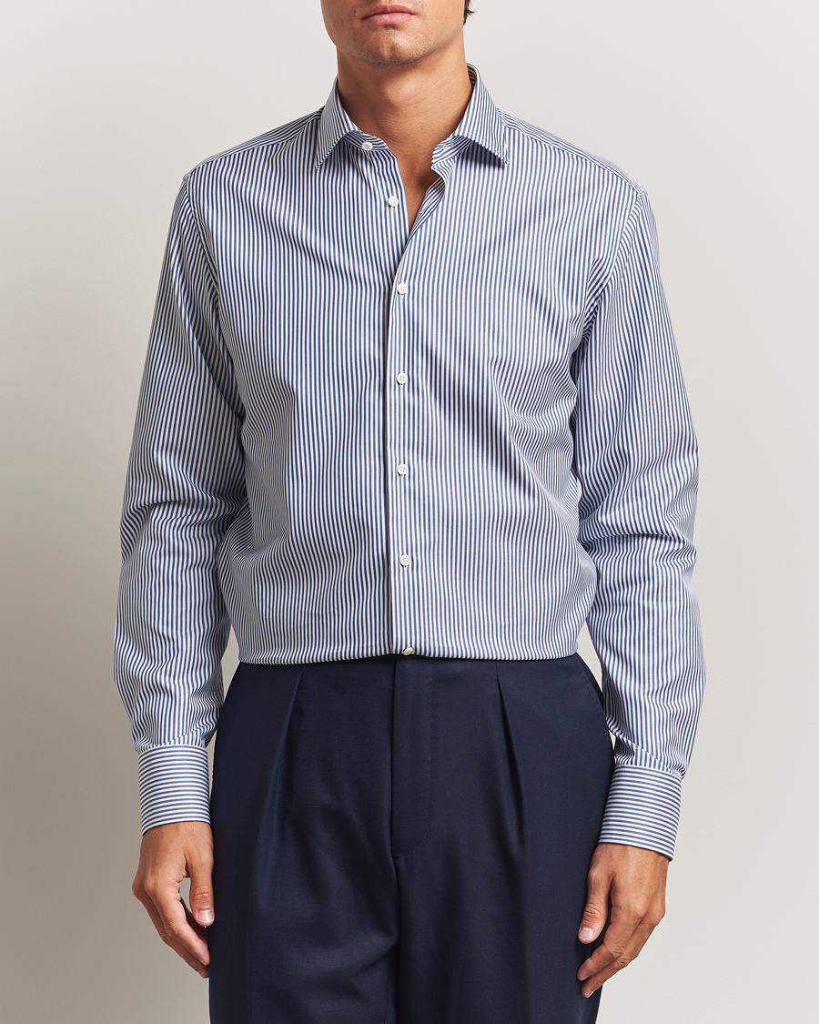 Hombres | Camisas | Stenströms | Regular Fit Striped Cut Away Shirt White/Blue
