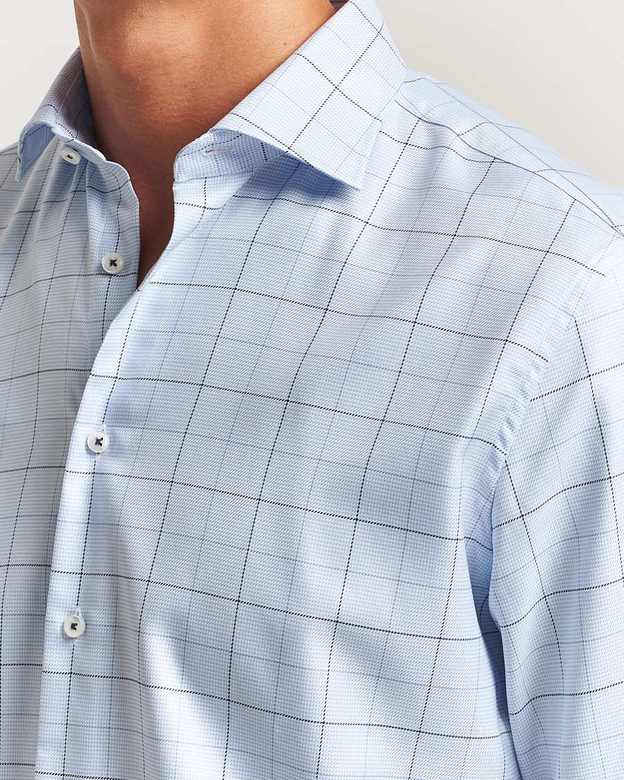 Hombres | Camisas | Stenströms | Regular Fit Cut Away Windowpane Shirt Blue