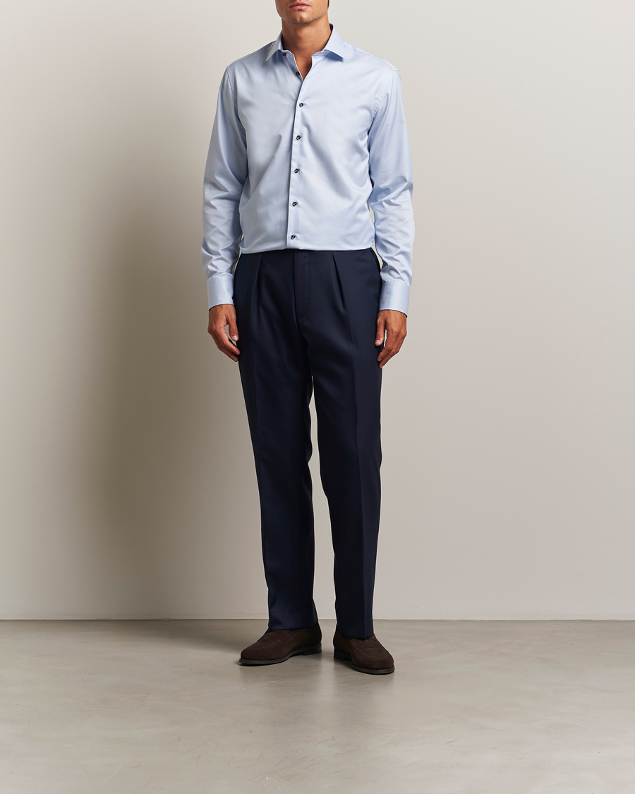 Hombres | Camisas | Stenströms | Regular Fit Contrast Cotton Shirt White/Blue