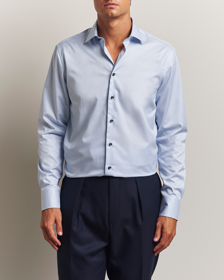 Hombres | Camisas | Stenströms | Regular Fit Contrast Cotton Shirt White/Blue