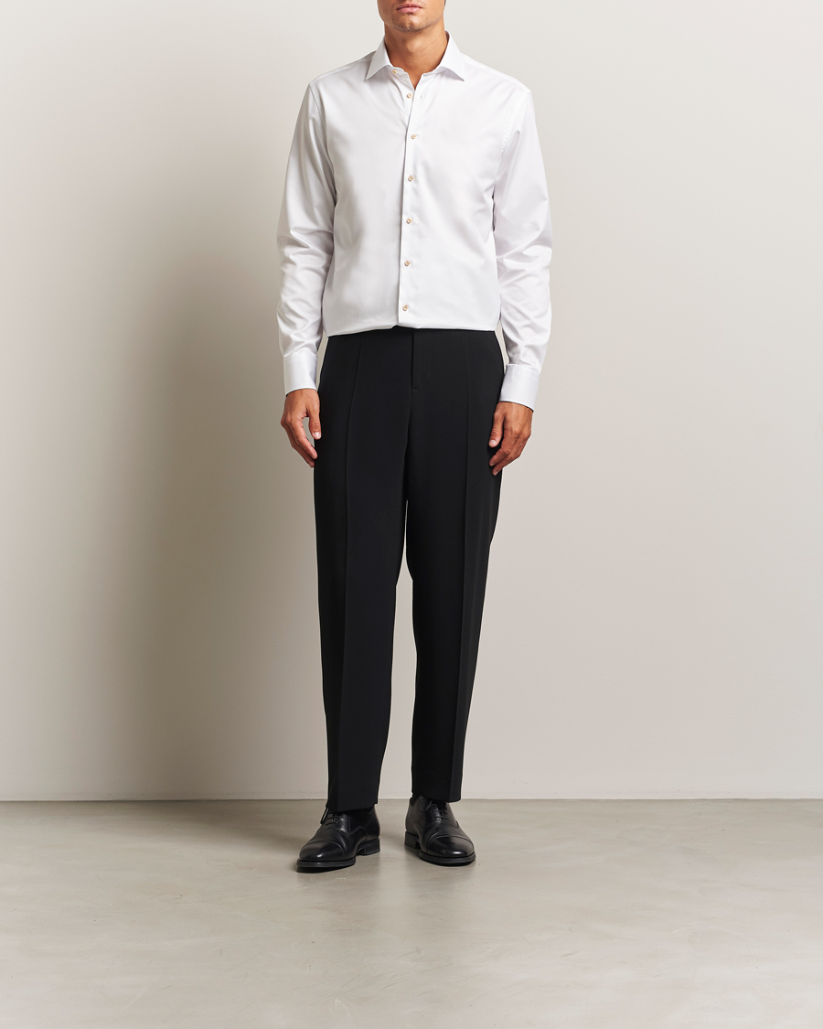 Hombres | Camisas | Stenströms | Regular Fit Contrast Cotton Shirt White