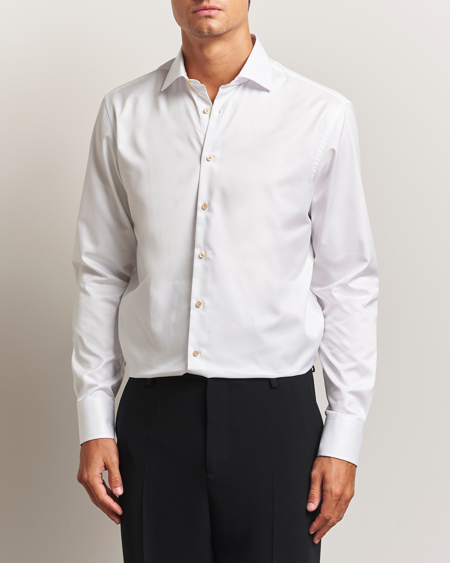 Hombres | Camisas | Stenströms | Regular Fit Contrast Cotton Shirt White