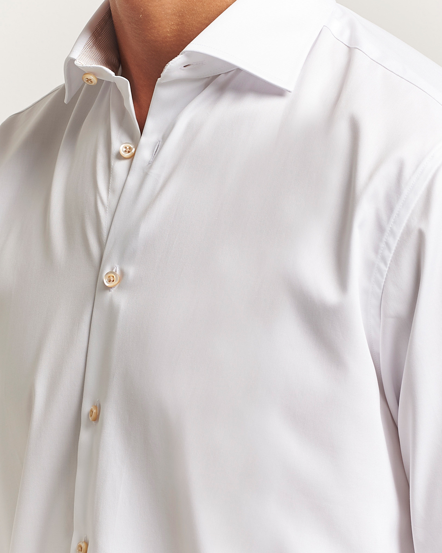 Hombres | Camisas | Stenströms | Regular Fit Contrast Cotton Shirt White