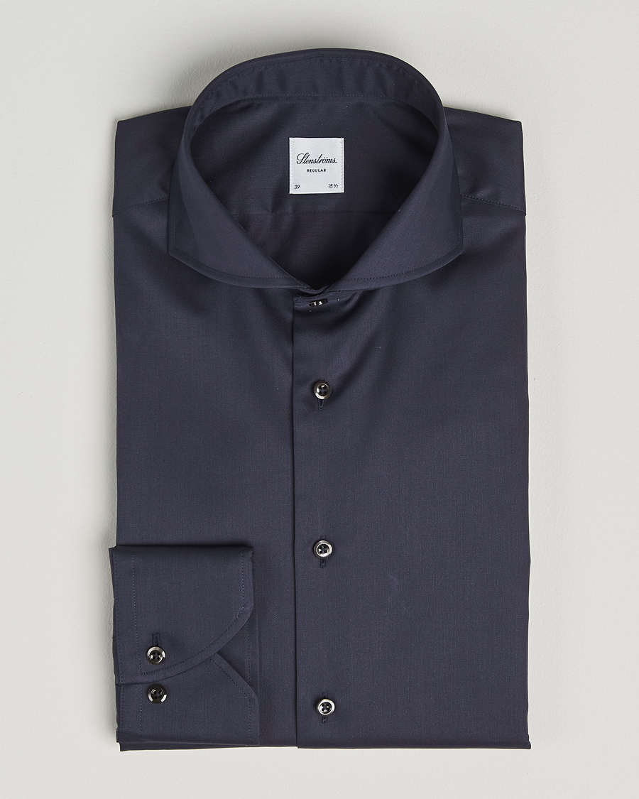 Hombres | Camisas | Stenströms | Regular Fit Extreme Cut Away Shirt Navy