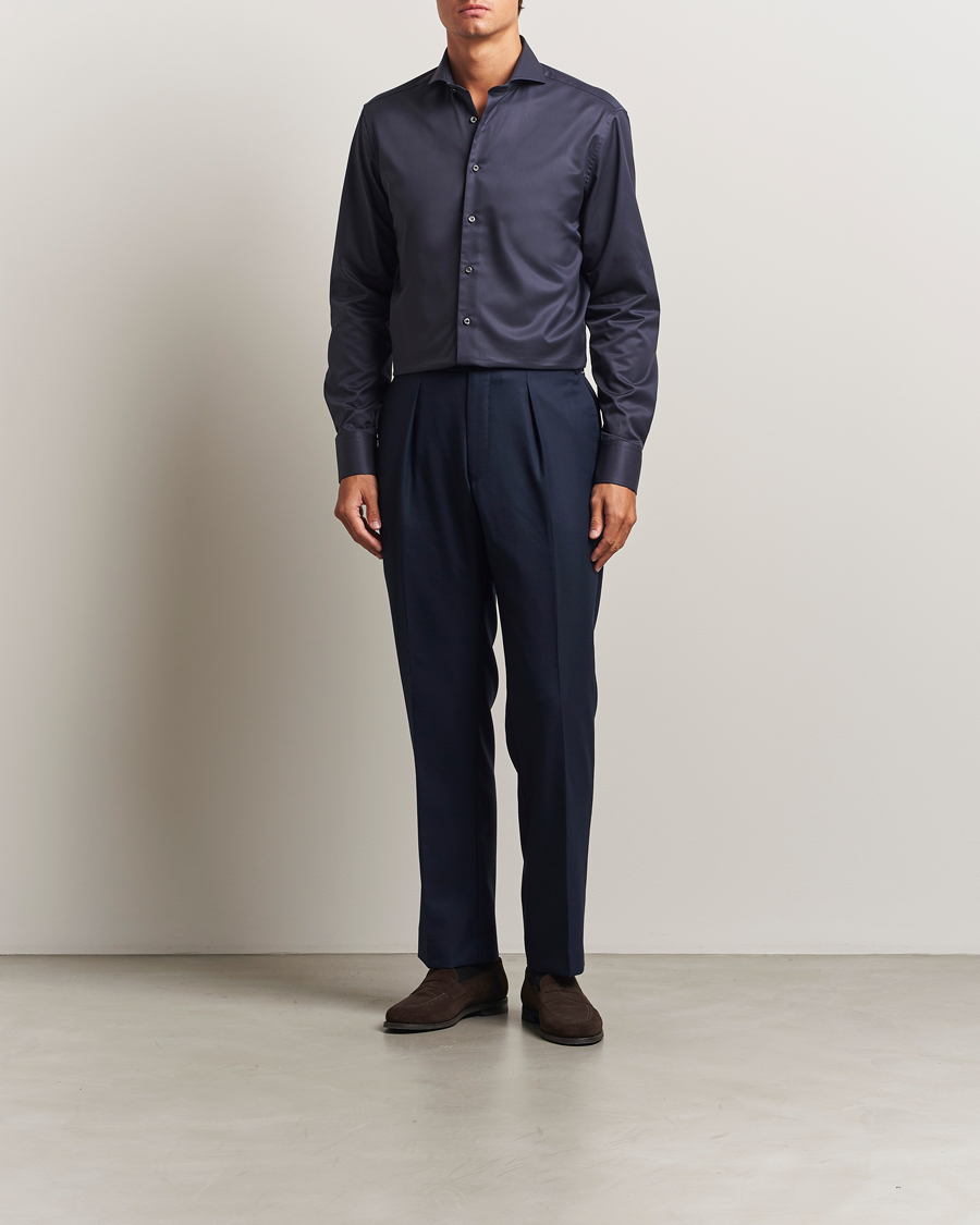 Hombres | Camisas | Stenströms | Regular Fit Extreme Cut Away Shirt Navy