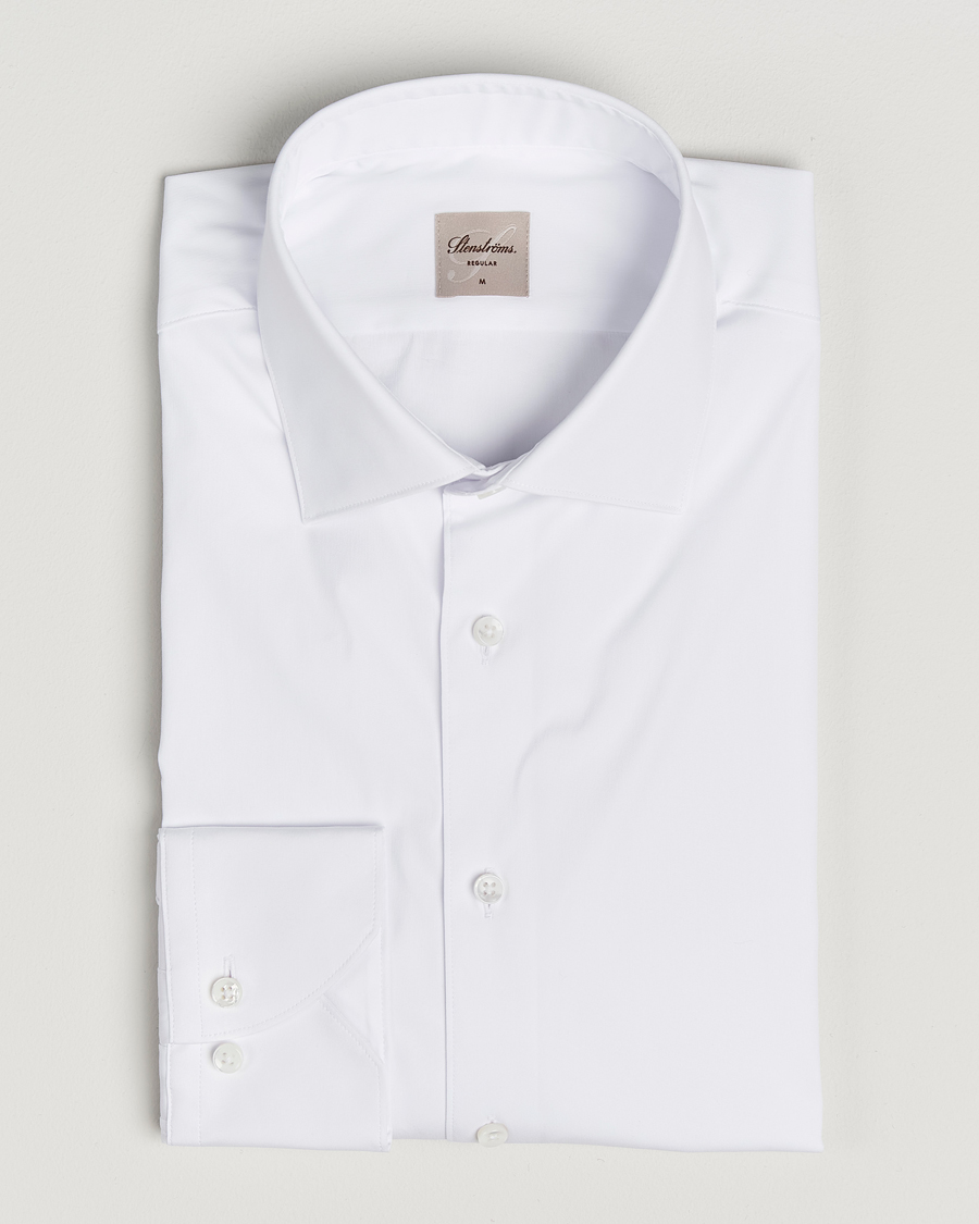Hombres | Camisas | Stenströms | Regular Fit Cotton Stretch Shirt White