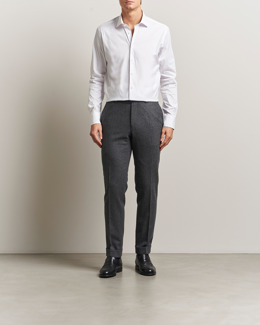 Hombres | Camisas | Stenströms | Regular Fit Cotton Stretch Shirt White