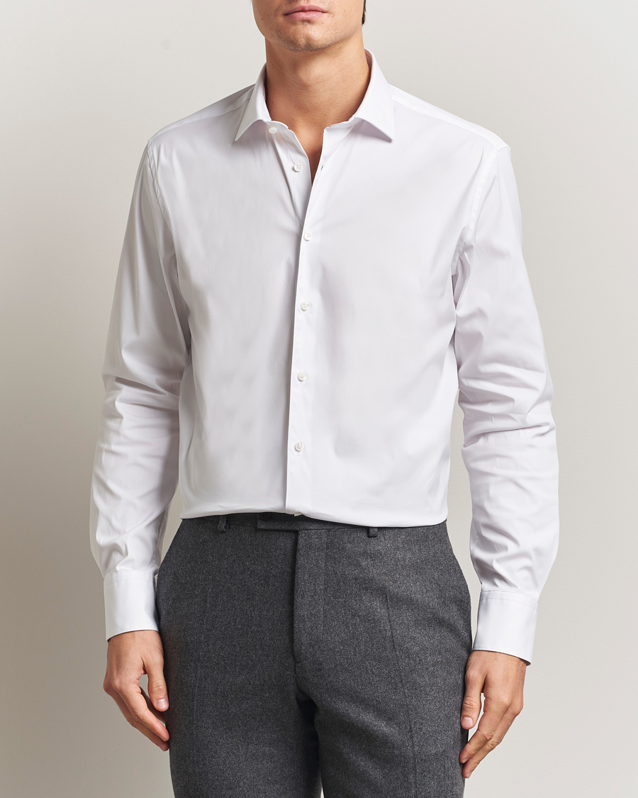 Hombres | Camisas | Stenströms | Regular Fit Cotton Stretch Shirt White