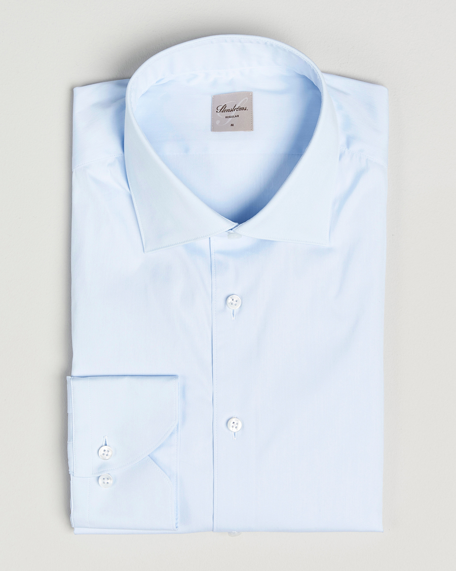 Hombres | Camisas | Stenströms | Regular Fit Cotton Stretch Shirt Light Blue
