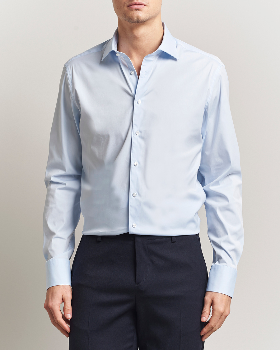 Hombres | Camisas | Stenströms | Regular Fit Cotton Stretch Shirt Light Blue
