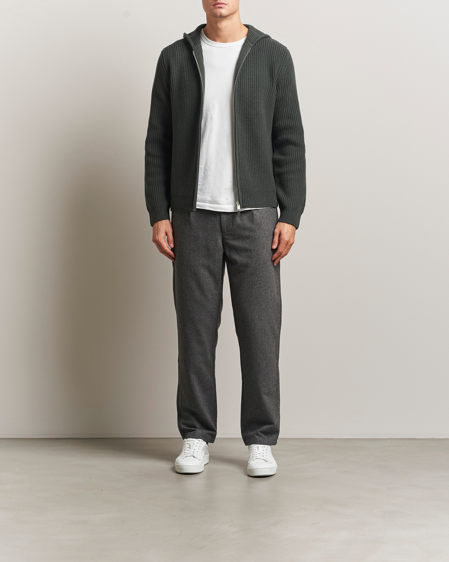 Hombres | Jerséis y prendas de punto | Samsøe Samsøe | Isak Heavy Knitted Full Zip Hoodie Dark Evergreen