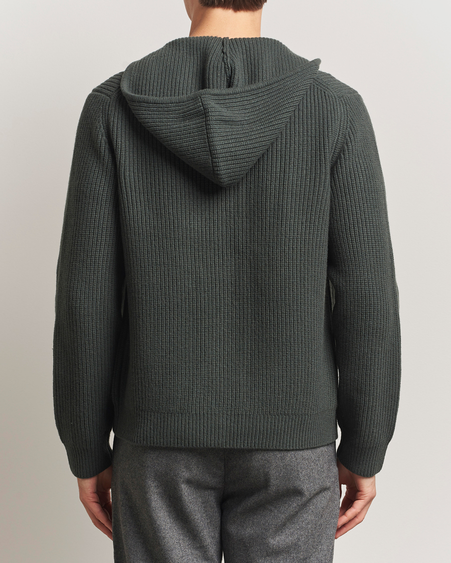 Hombres | Jerséis y prendas de punto | Samsøe Samsøe | Isak Heavy Knitted Full Zip Hoodie Dark Evergreen