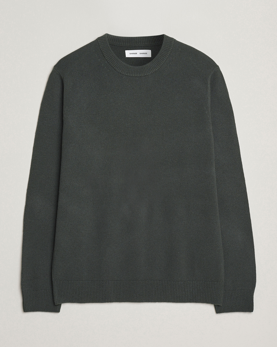 Hombres | Jerséis y prendas de punto | Samsøe Samsøe | Isak Knitted Crew Neck Dark Evergreen