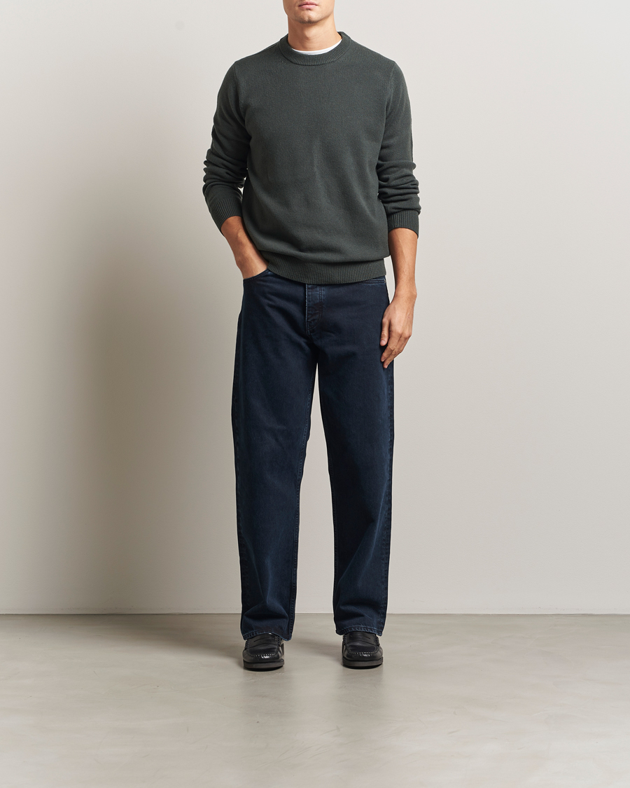 Hombres | Jerséis y prendas de punto | Samsøe Samsøe | Isak Knitted Crew Neck Dark Evergreen