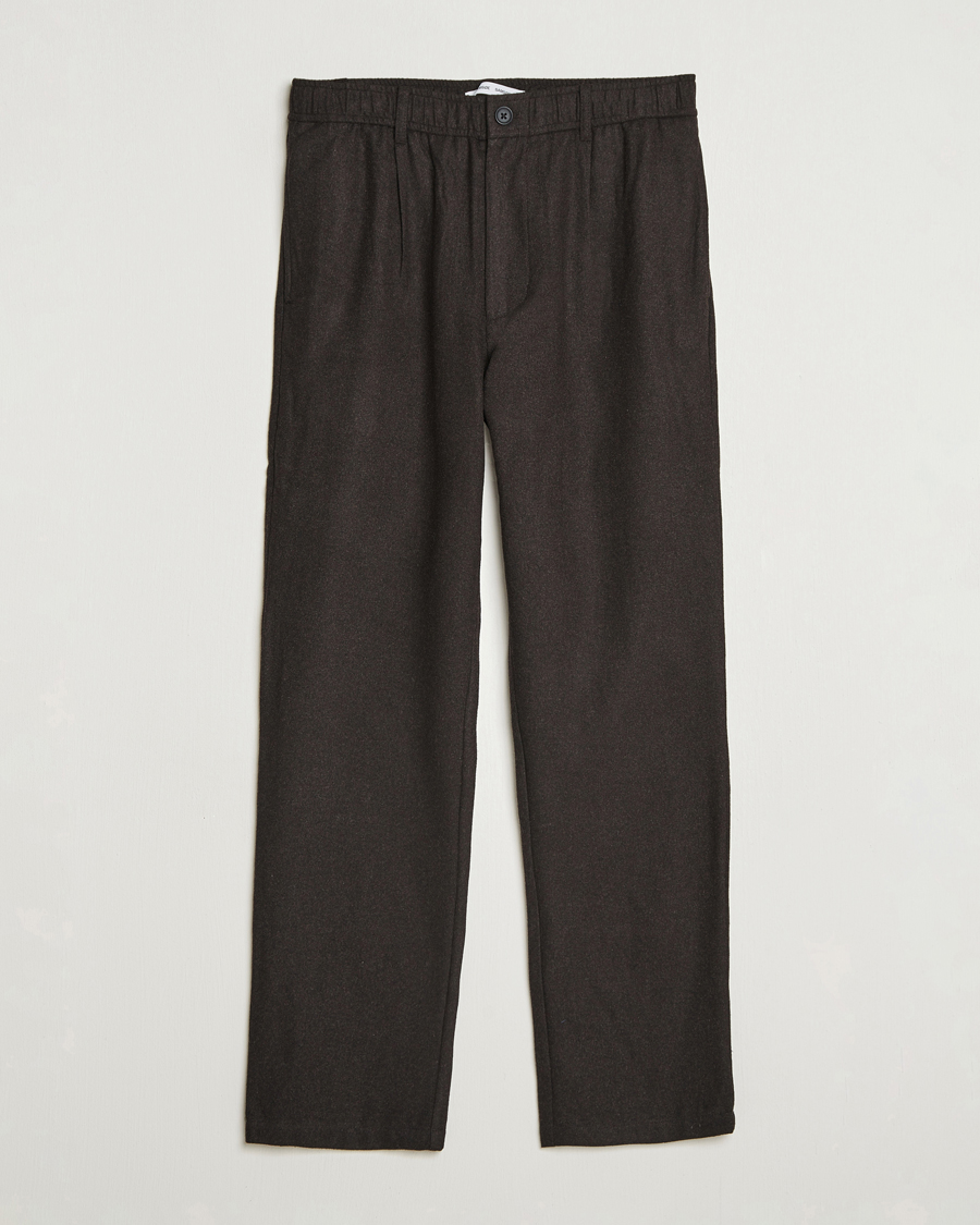 Hombres | Pantalones | Samsøe Samsøe | Bertil Flannel Drawstring Trousers Black Coffee Melange