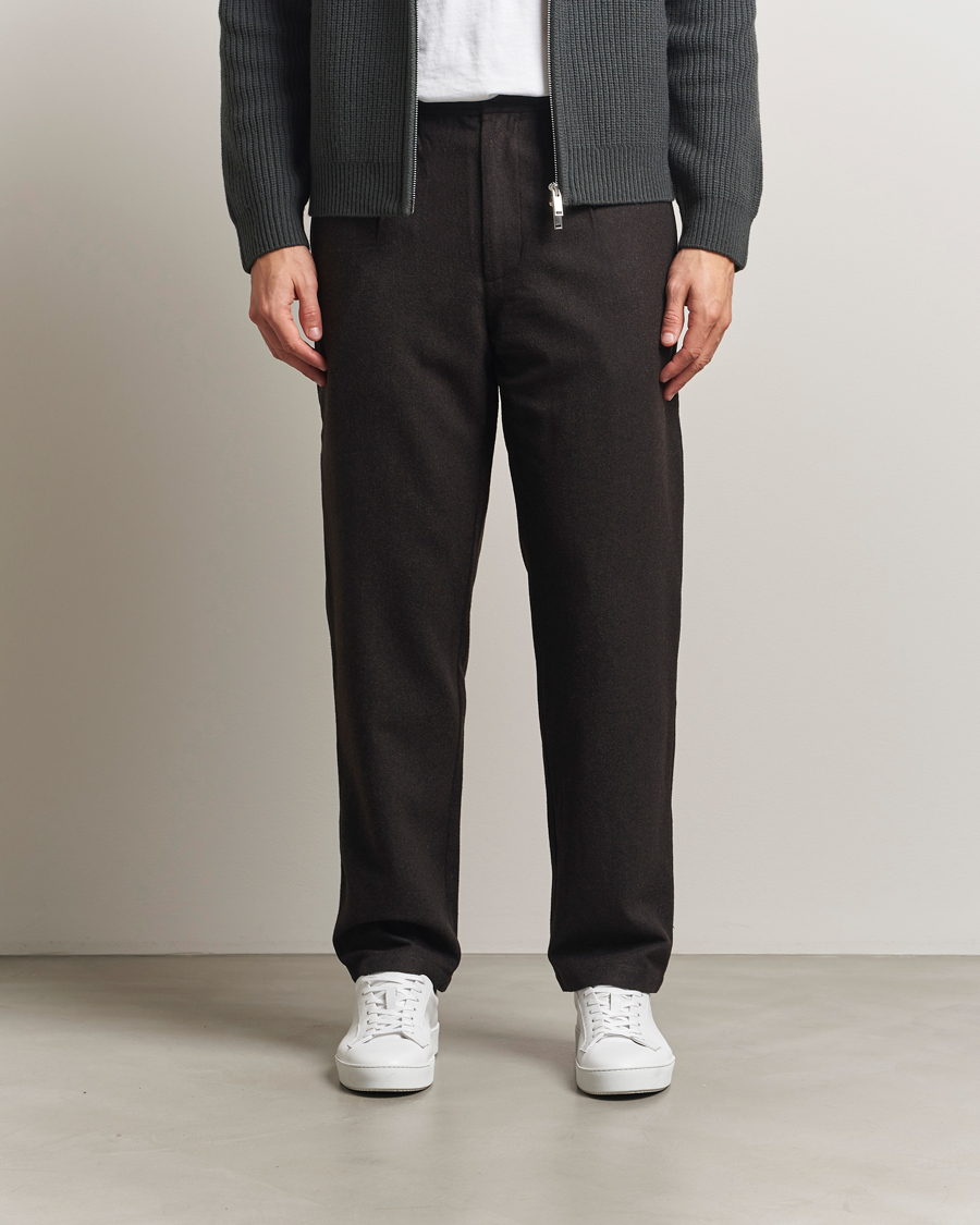 Hombres | Pantalones | Samsøe Samsøe | Bertil Flannel Drawstring Trousers Black Coffee Melange