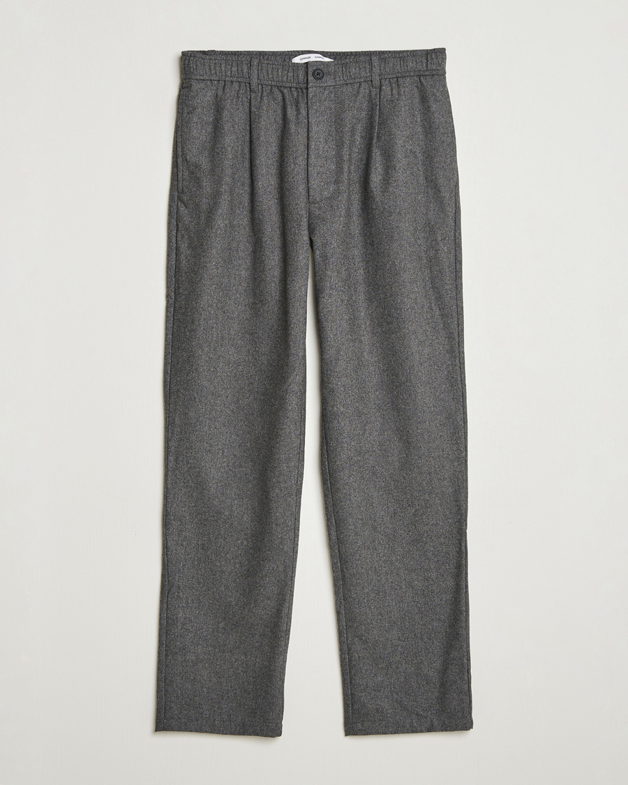 Hombres | Pantalones | Samsøe Samsøe | Bertil Flannel Drawstring Trousers Dark Grey Melange