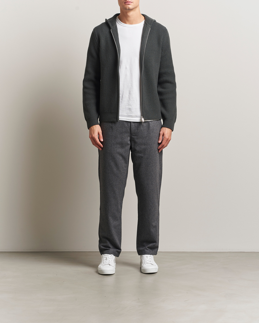 Hombres | Pantalones | Samsøe Samsøe | Bertil Flannel Drawstring Trousers Dark Grey Melange