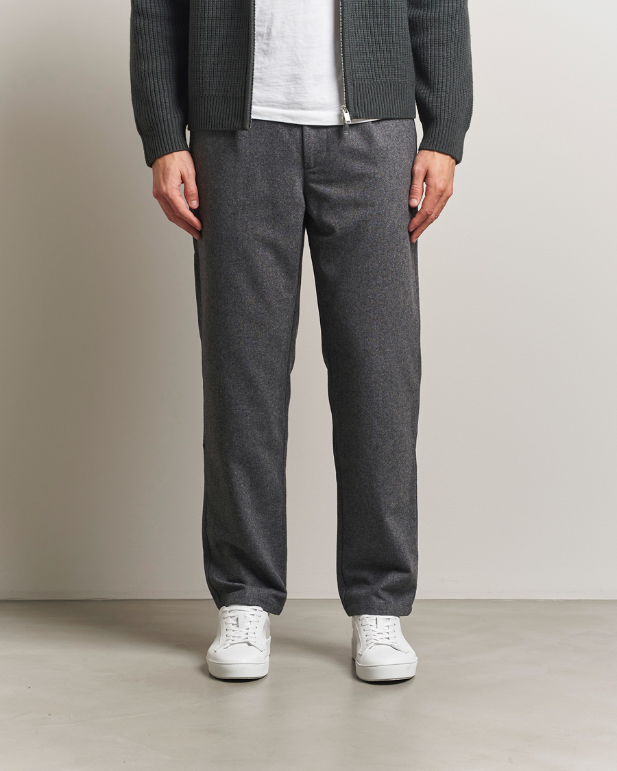 Hombres | Pantalones | Samsøe Samsøe | Bertil Flannel Drawstring Trousers Dark Grey Melange