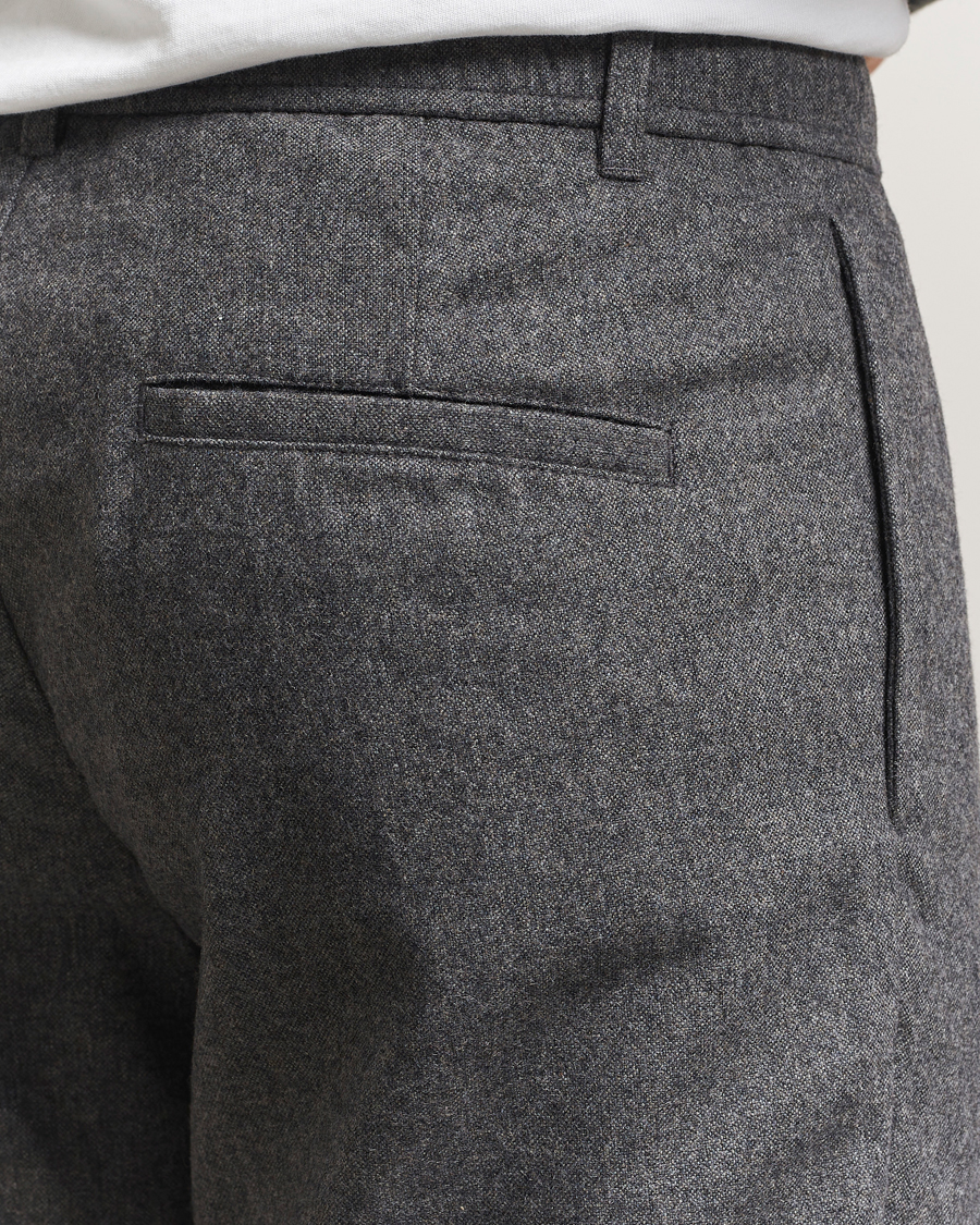 Hombres | Pantalones | Samsøe Samsøe | Bertil Flannel Drawstring Trousers Dark Grey Melange