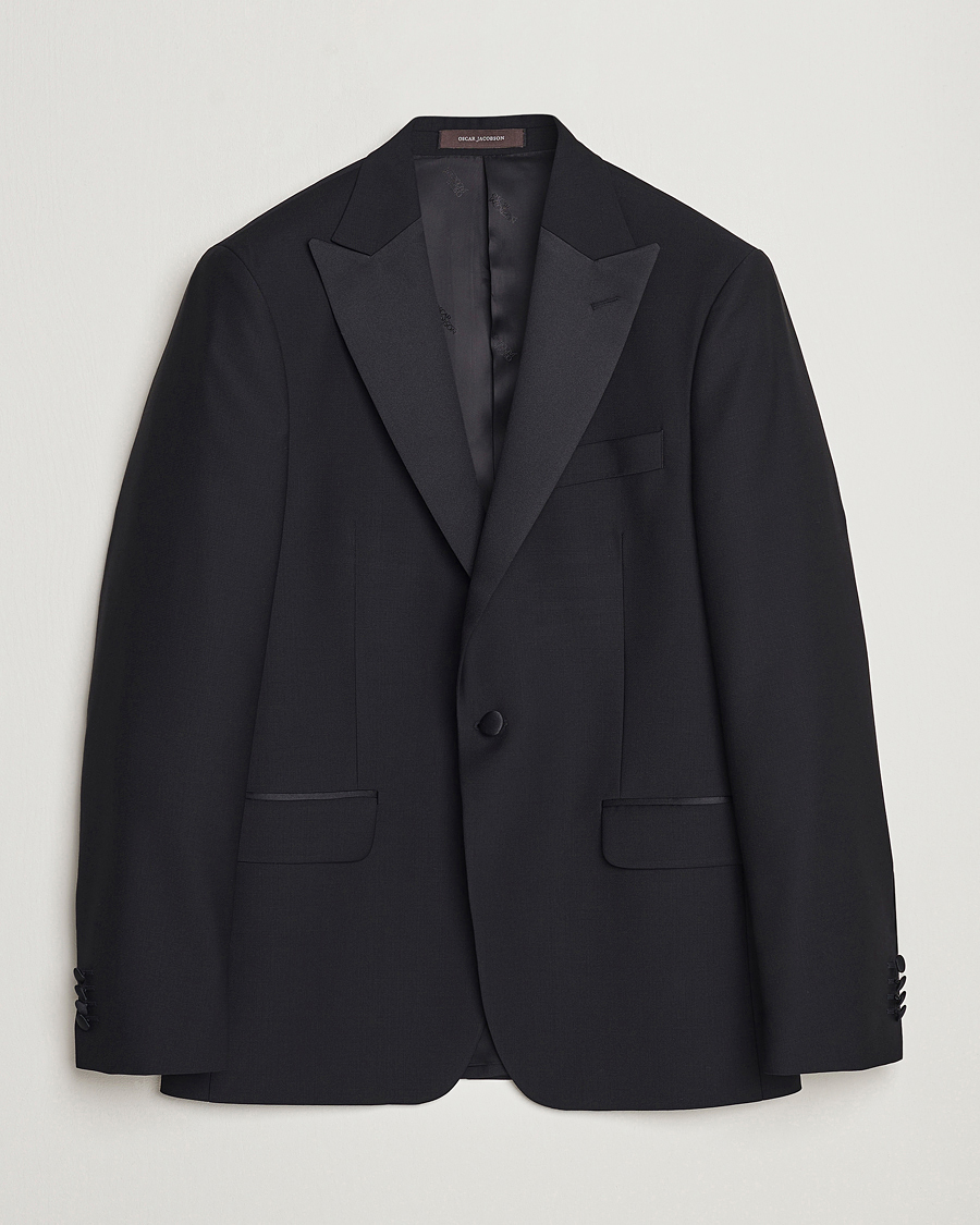 Hombres | Blazers | Oscar Jacobson | Frampton Wool Tuxedo Blazer Black