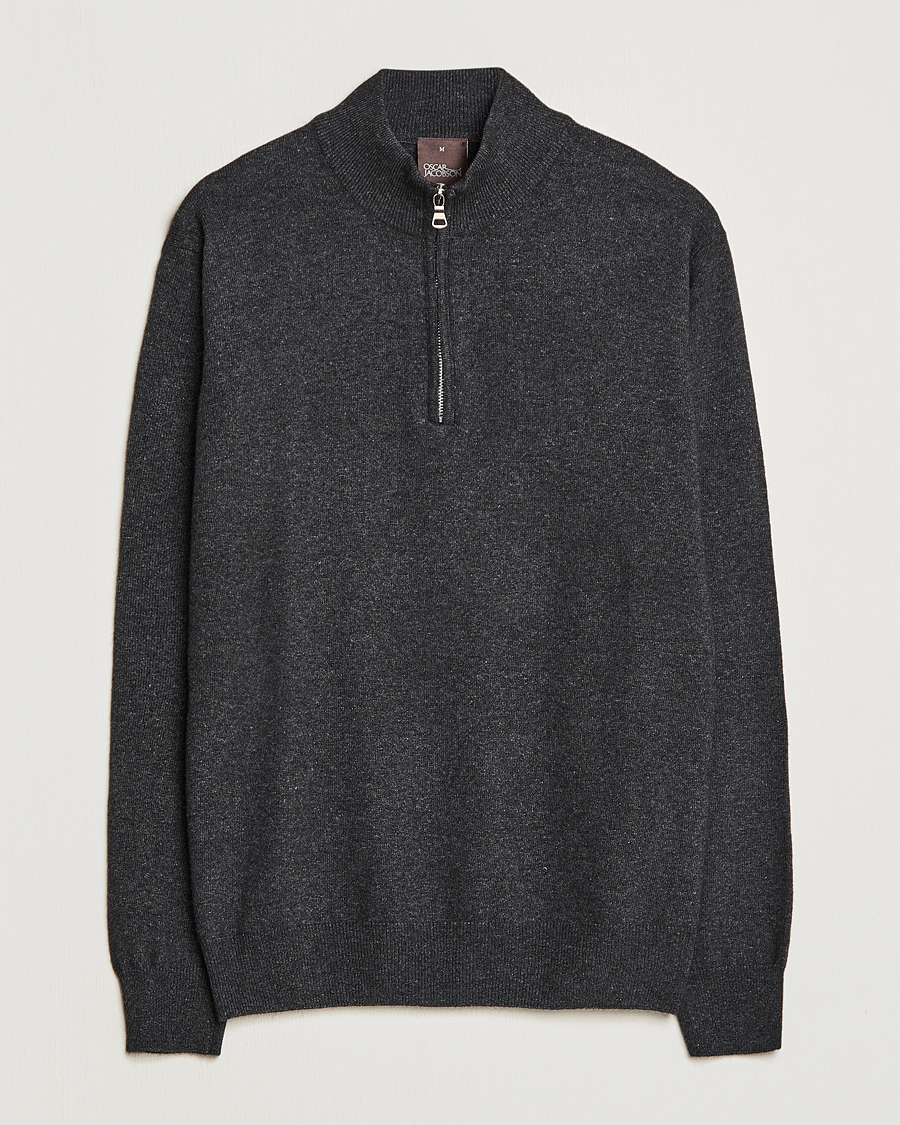 Hombres | Jerséis y prendas de punto | Oscar Jacobson | Patton Wool Half-Zip Grey