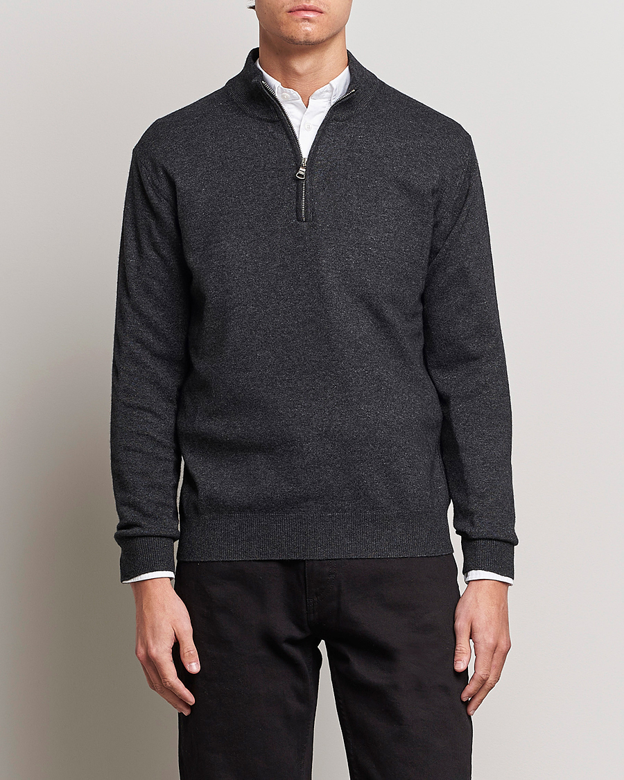 Hombres | Jerséis y prendas de punto | Oscar Jacobson | Patton Wool Half-Zip Grey