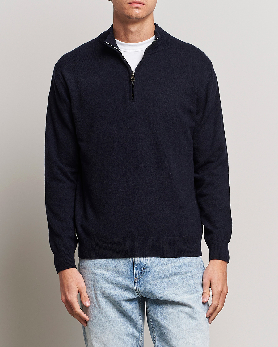 Hombres | Jerséis y prendas de punto | Oscar Jacobson | Patton Wool Half-Zip Navy