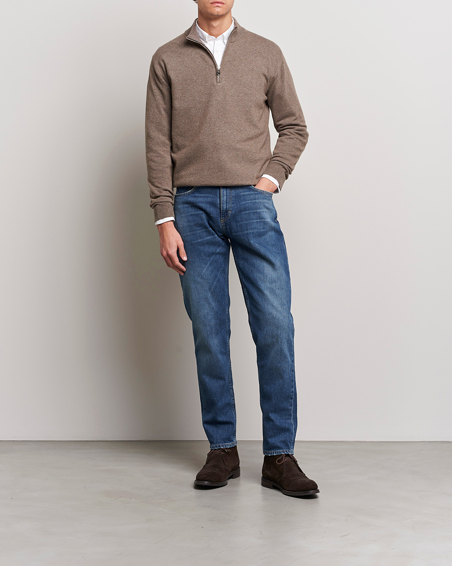 Hombres | Jerséis y prendas de punto | Oscar Jacobson | Patton Wool Half-Zip Beige