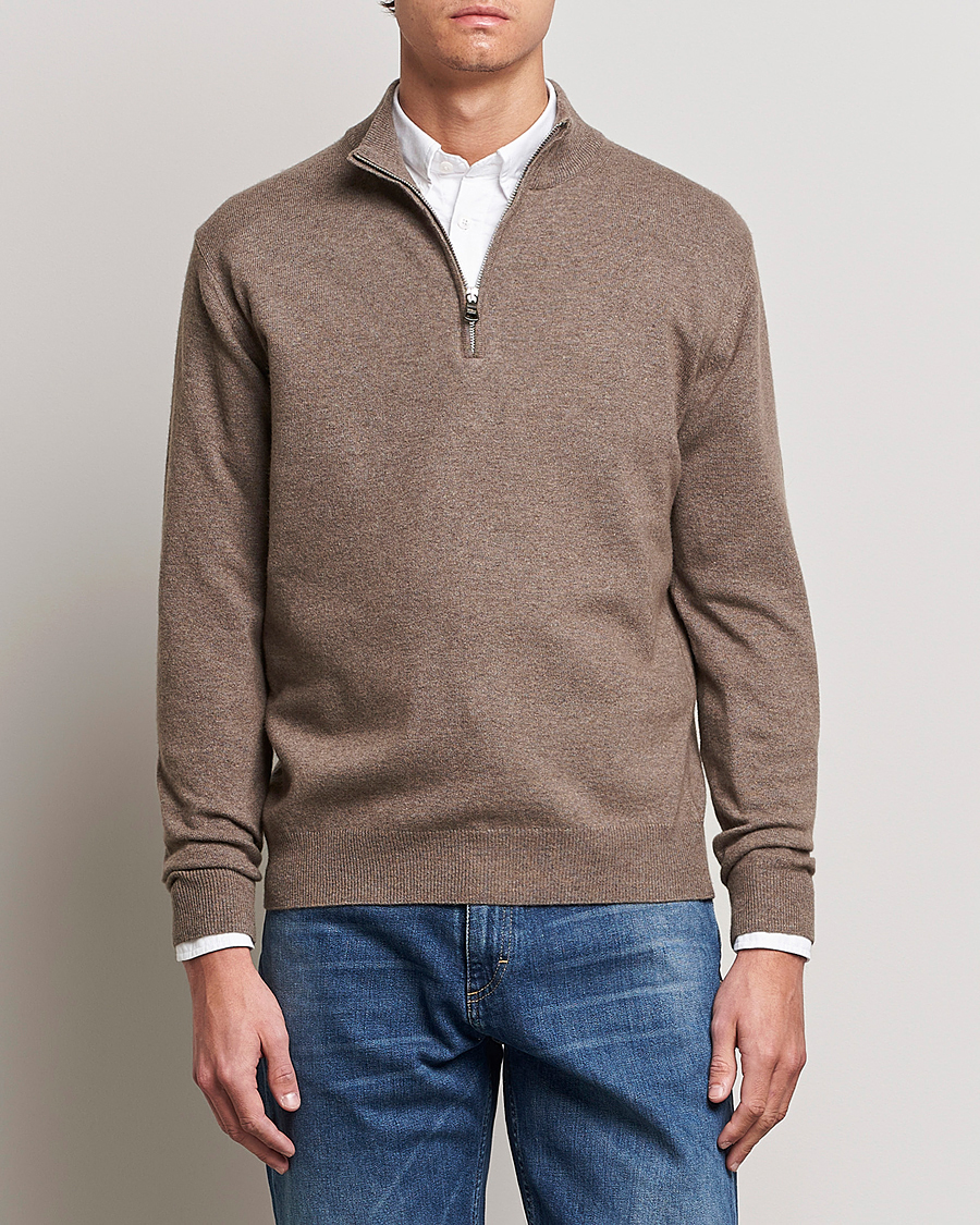 Hombres | Jerséis y prendas de punto | Oscar Jacobson | Patton Wool Half-Zip Beige