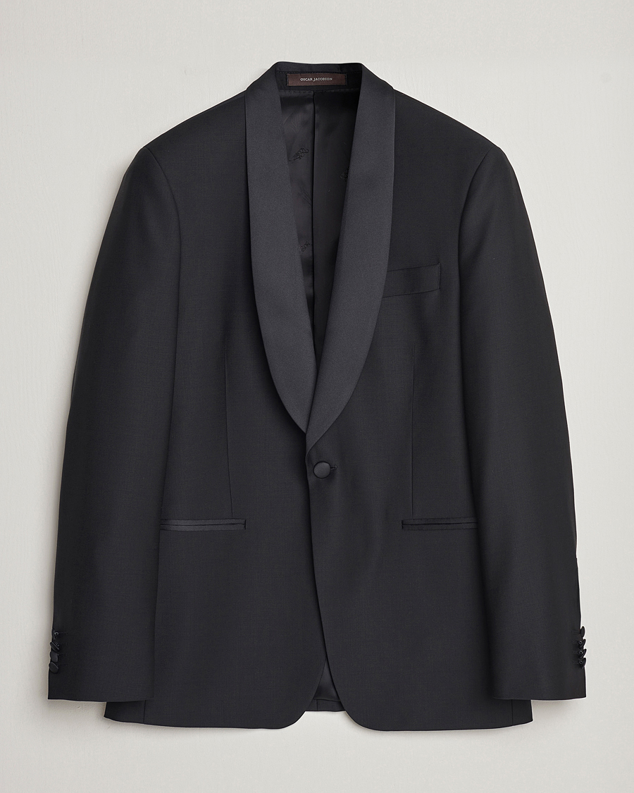 Hombres | Blazers | Oscar Jacobson | Figaro Wool Tuxedo Blazer Black