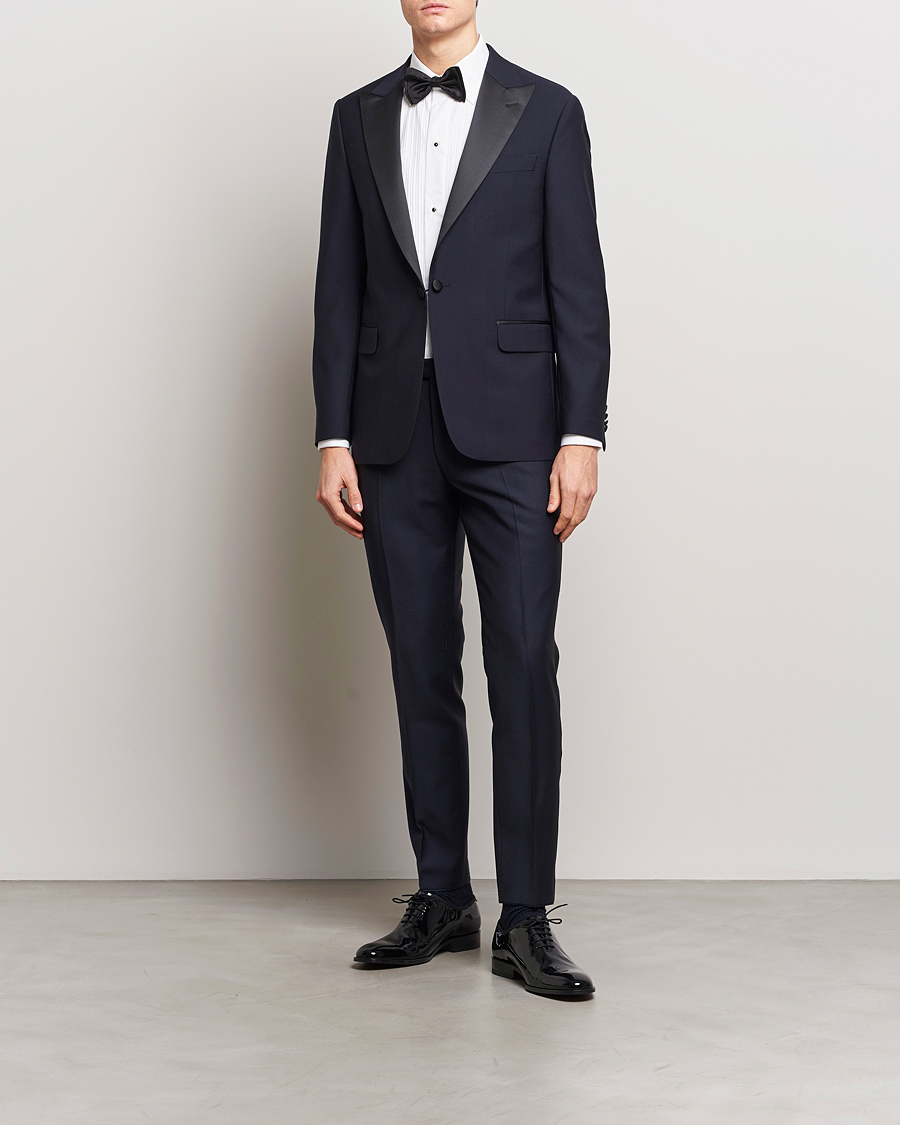 Hombres | Pantalones | Oscar Jacobson | Denz Wool Tuxedo Trousers Navy