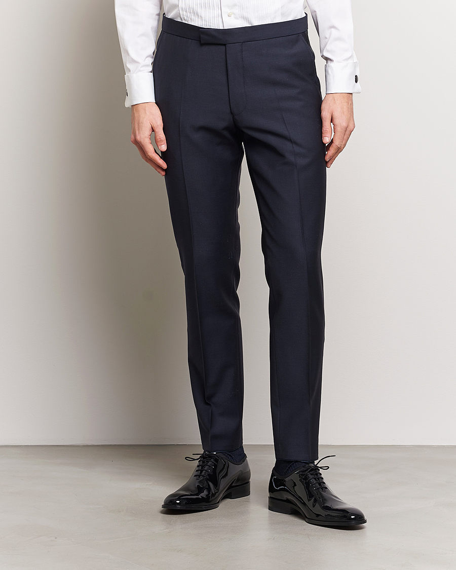 Hombres | Pantalones | Oscar Jacobson | Denz Wool Tuxedo Trousers Navy