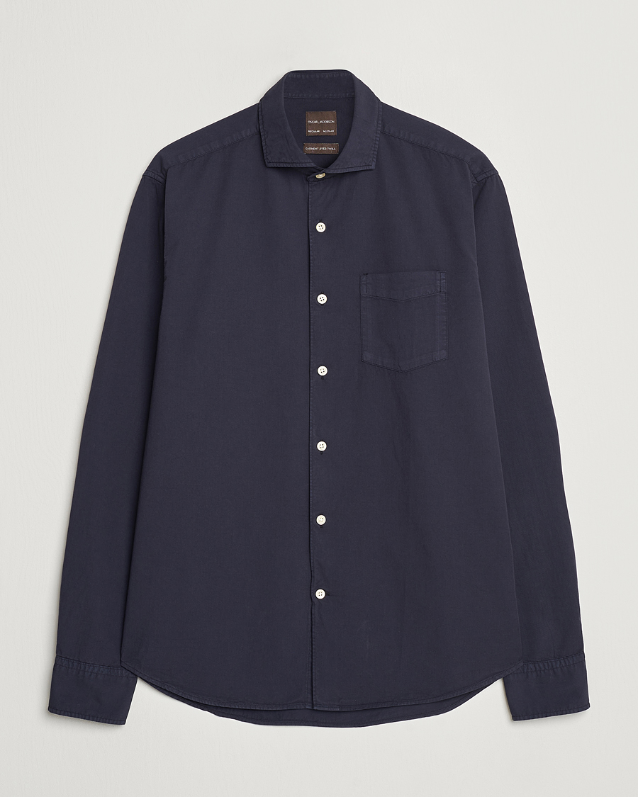 Hombres | Camisas | Oscar Jacobson | Reg Fit Wide Spread Collar Twill Night Blue