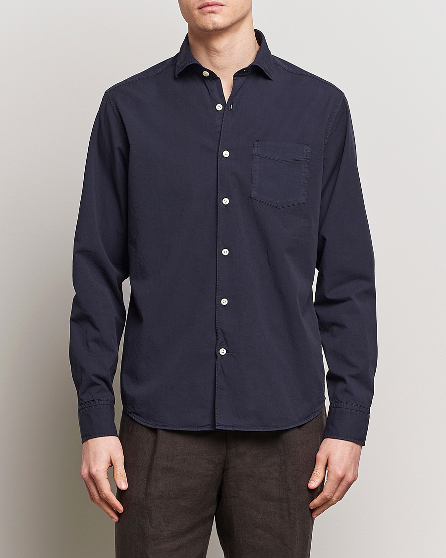 Hombres | Camisas | Oscar Jacobson | Reg Fit Wide Spread Collar Twill Night Blue