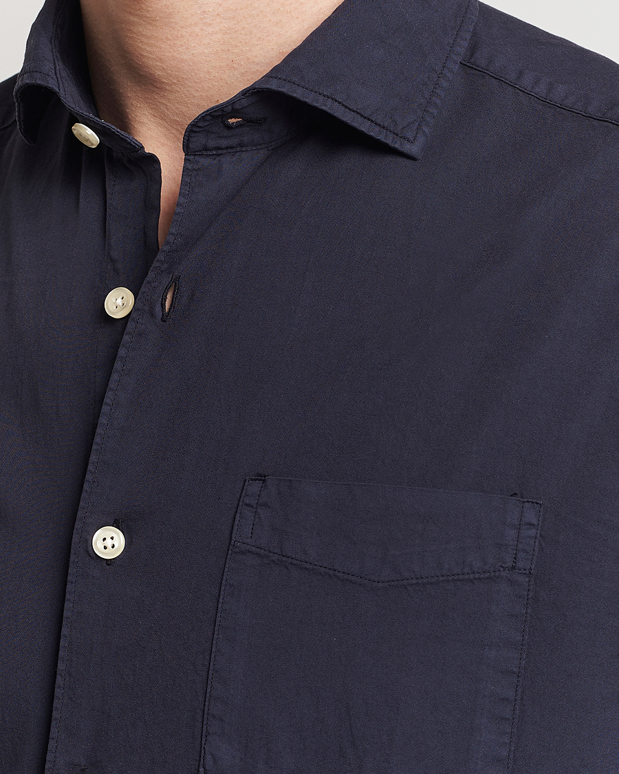Hombres | Camisas | Oscar Jacobson | Reg Fit Wide Spread Collar Twill Night Blue