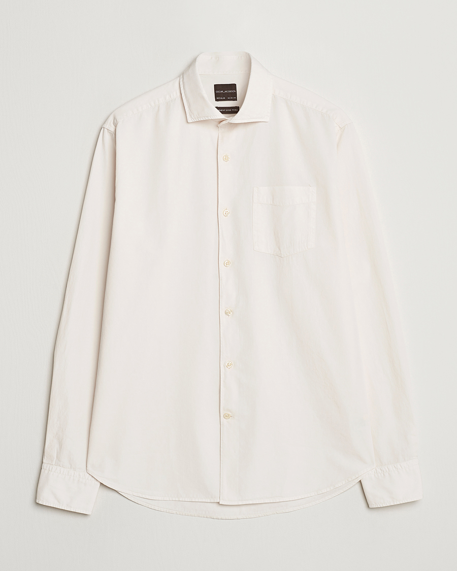 Hombres | Camisas | Oscar Jacobson | Reg Fit Wide Spread Collar Twill Ecru White