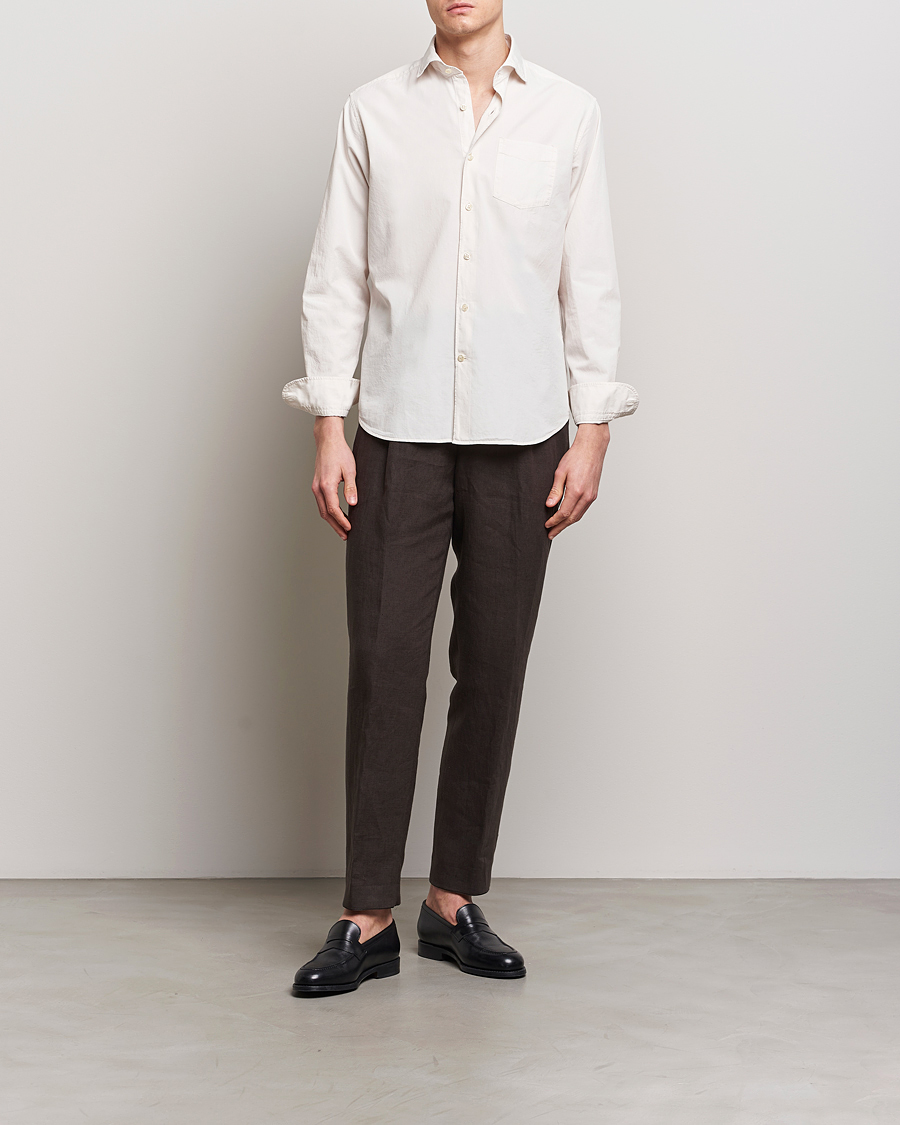 Hombres | Camisas | Oscar Jacobson | Reg Fit Wide Spread Collar Twill Ecru White