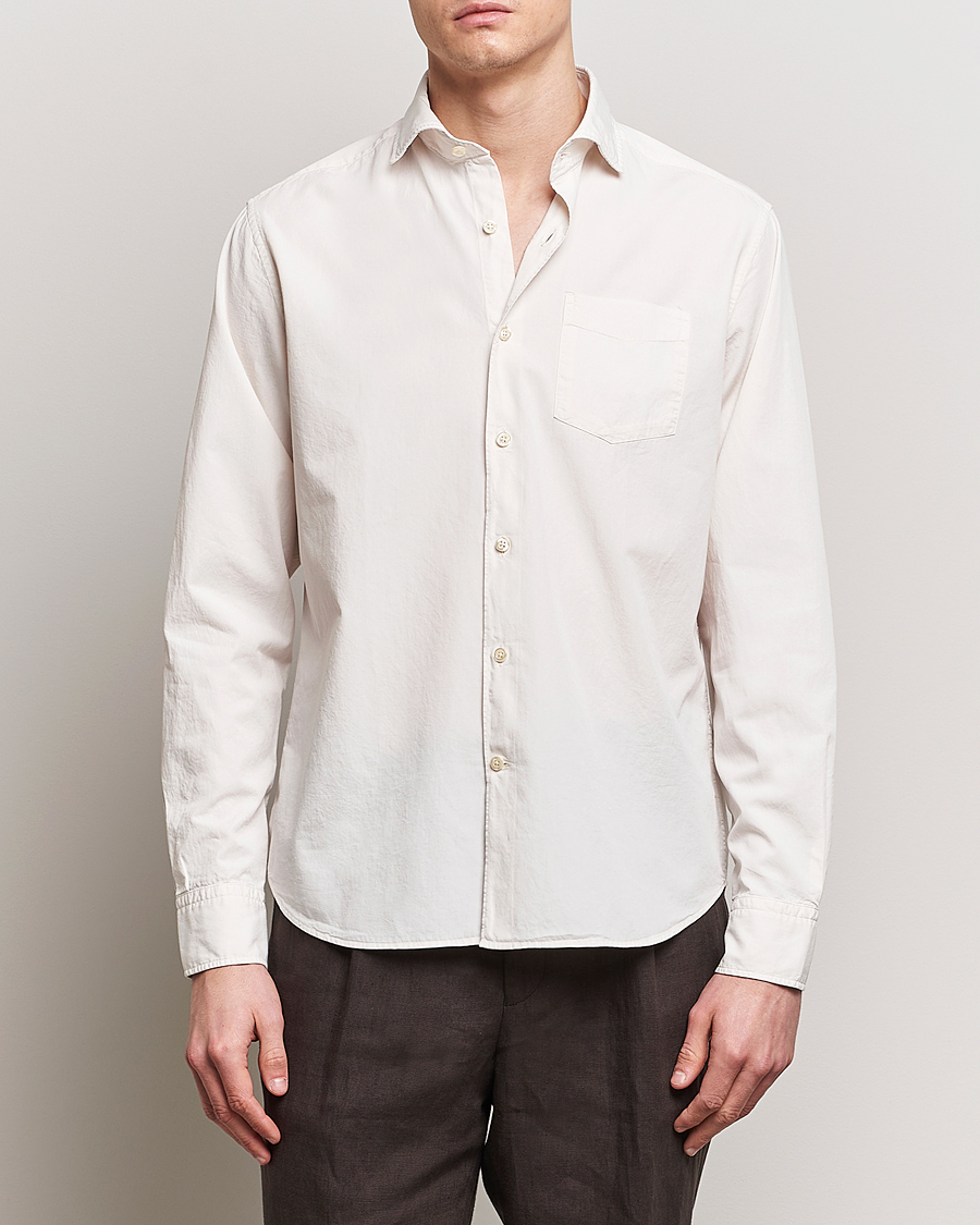 Hombres | Camisas | Oscar Jacobson | Reg Fit Wide Spread Collar Twill Ecru White