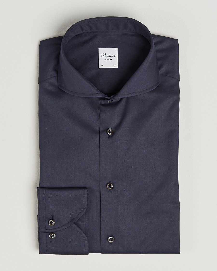 Hombres | Camisas | Stenströms | Slimline Extreme Cut Away Shirt Navy