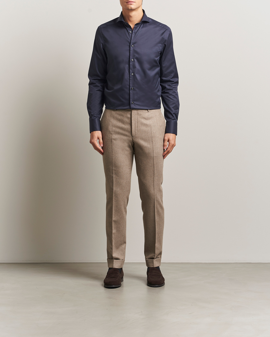 Hombres | Camisas | Stenströms | Slimline Extreme Cut Away Shirt Navy