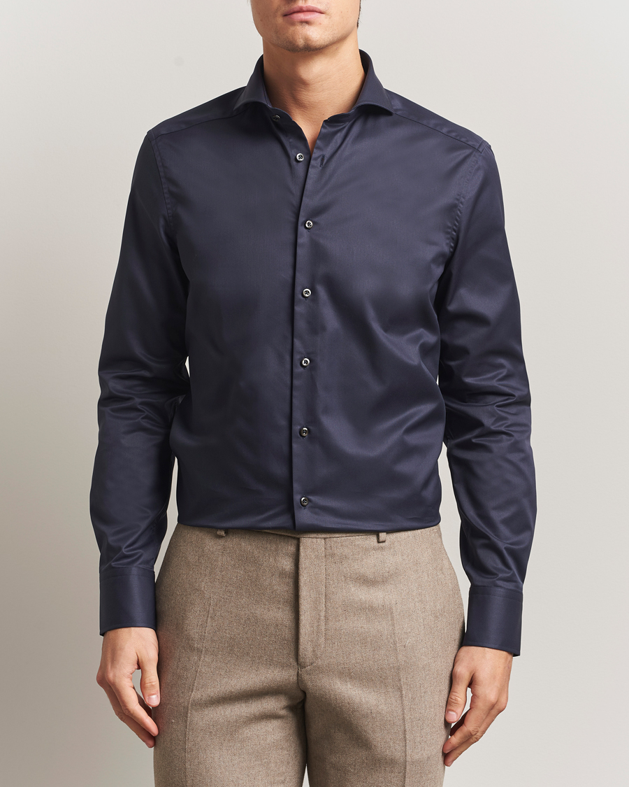 Hombres | Camisas | Stenströms | Slimline Extreme Cut Away Shirt Navy