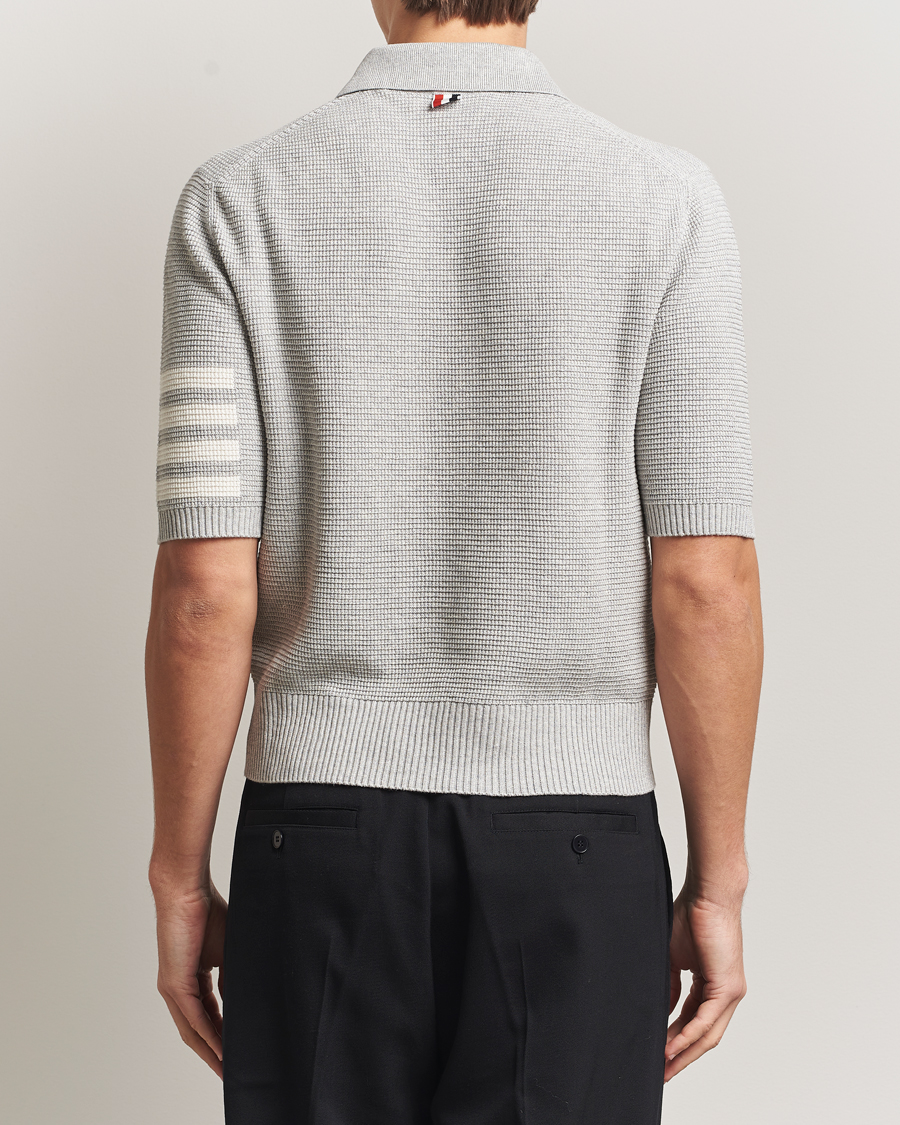 Hombres | Polos | Thom Browne | Textured 4 Bar Knitted Polo Light Grey