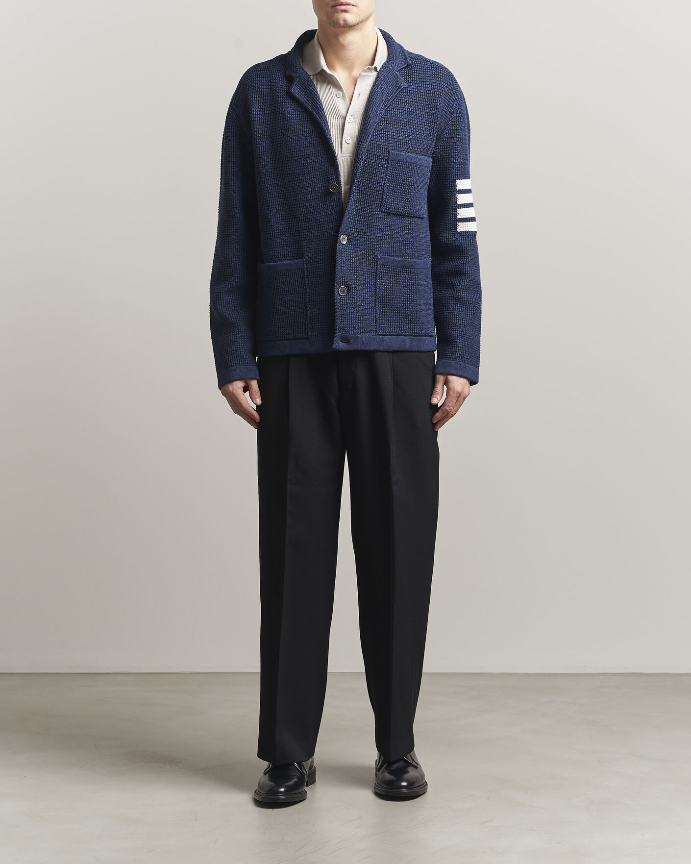 Hombres | Jerséis y prendas de punto | Thom Browne | Textured 4 Bar Cardigan Jacket Navy