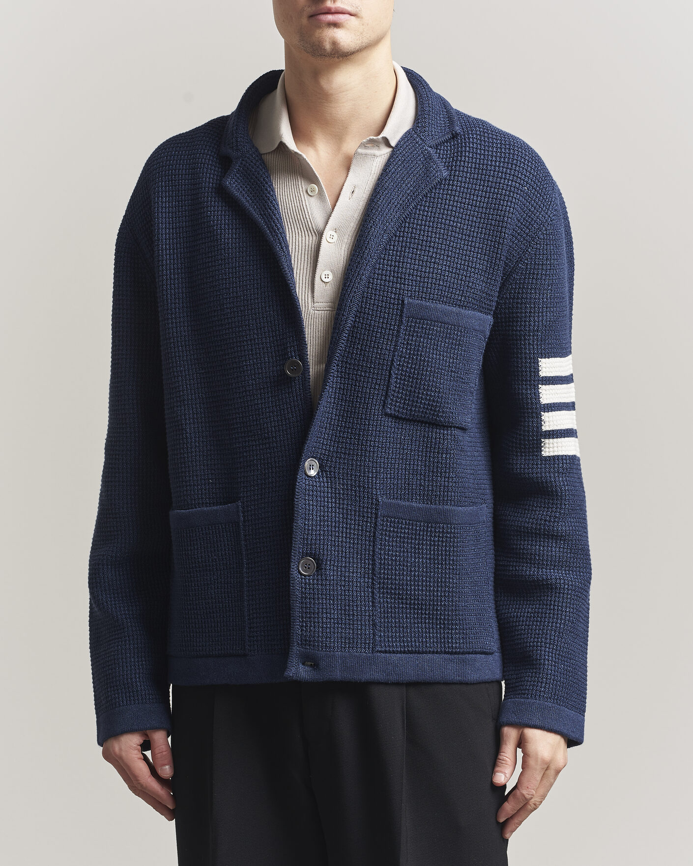 Hombres | Jerséis y prendas de punto | Thom Browne | Textured 4 Bar Cardigan Jacket Navy