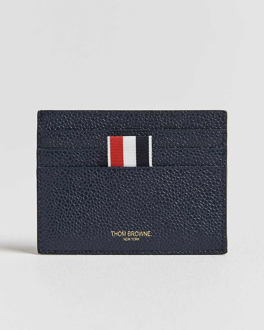 Hombres | Billeteras | Thom Browne | Pebble Grain Leather Cardholder Navy