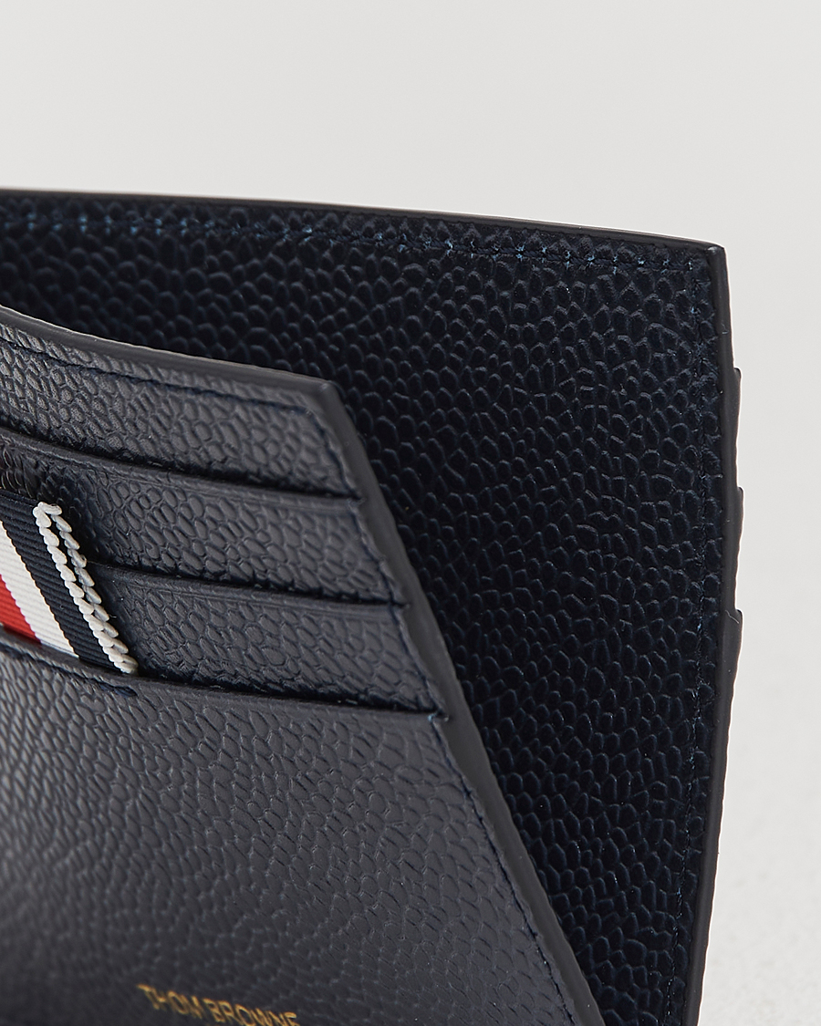 Hombres | Billeteras | Thom Browne | Pebble Grain Leather Cardholder Navy