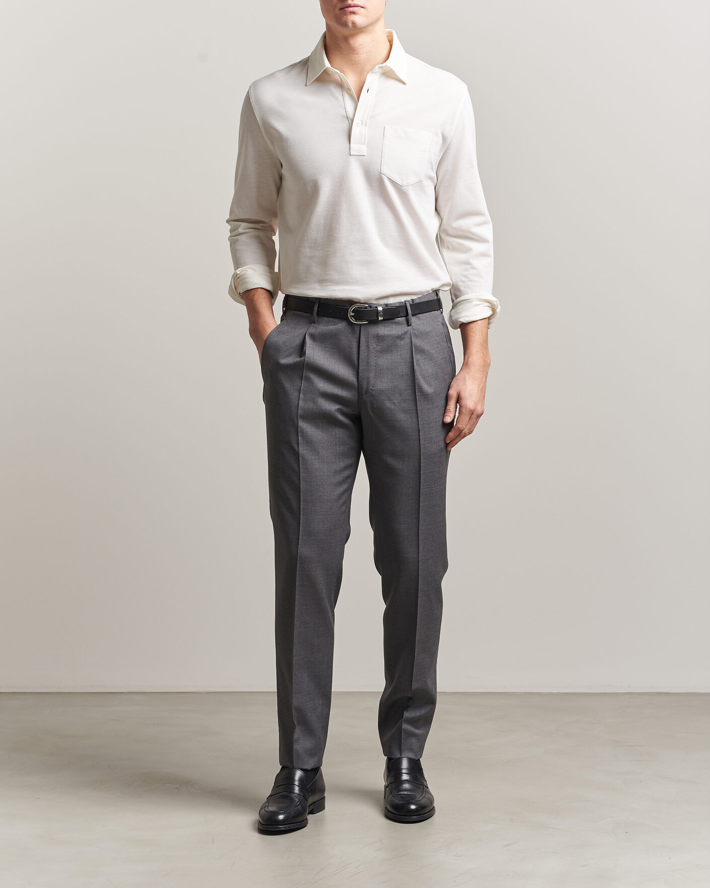 Hombres | Polos | Ralph Lauren Purple Label | Cotton/Cashmere Long Sleeve Polo Off White